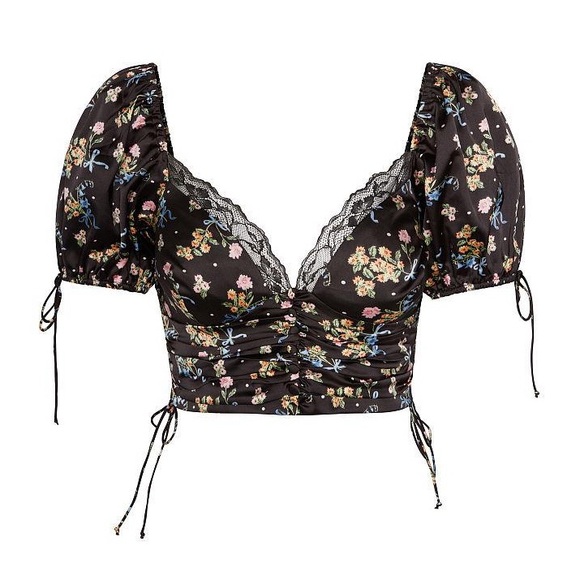 For Love & Lemons August Floral Black Crop Top Small - Picture 6 of 12